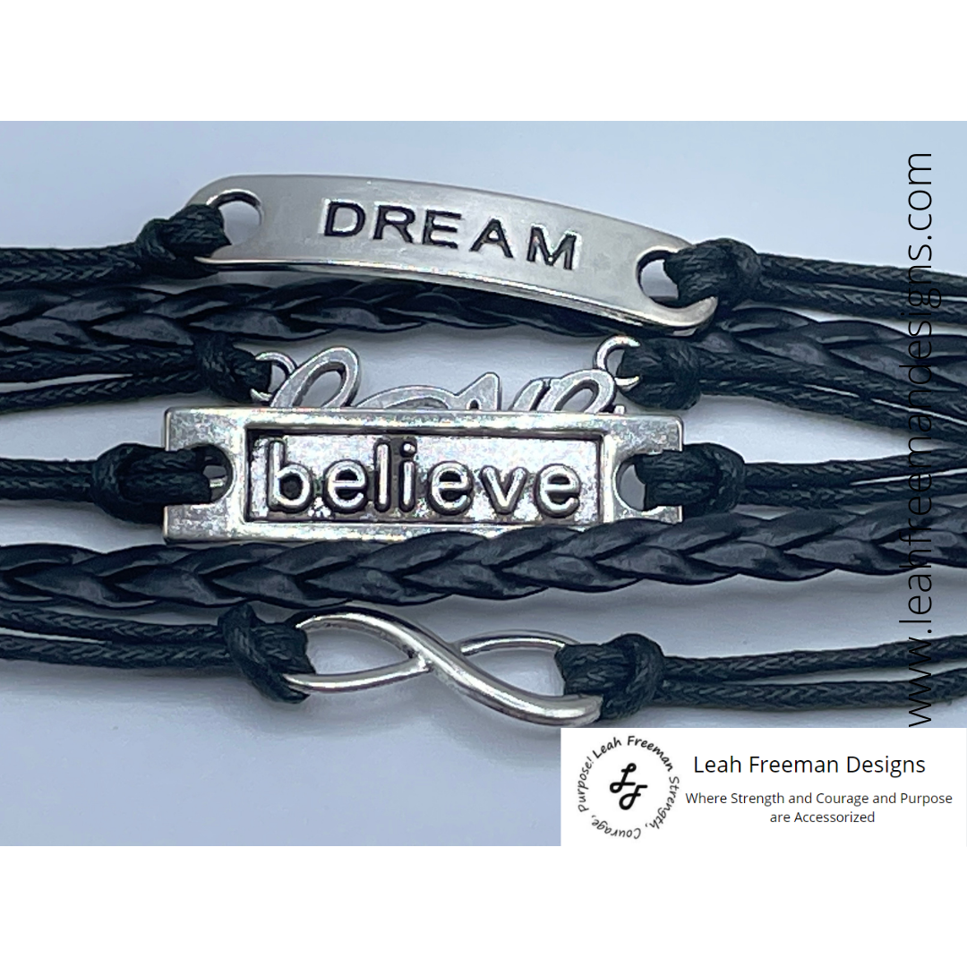 Beautiful Multi-Stack Infinity Dream, Believe, Love Bracelet!